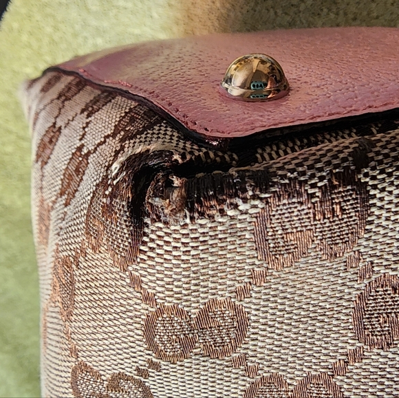 GUCCI Vintage Monogram Tote Brown/tan canvas & pink Leather trim - Picture 10 of 16